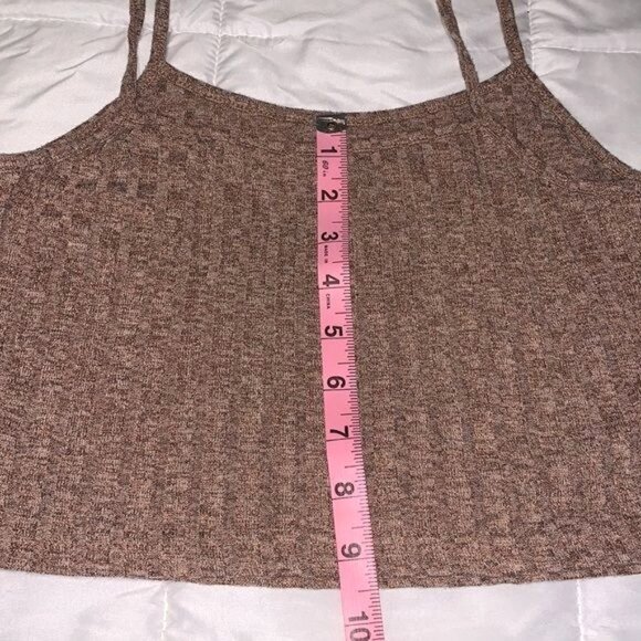 Brown Ribbed 2-Piece Set: Long Cardigan & Top - Size S - Picture 8 of 10